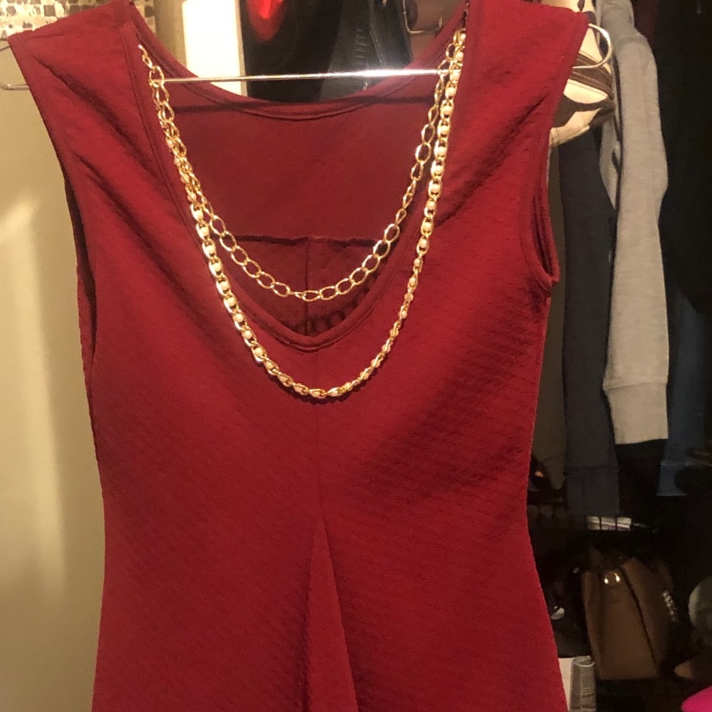 Red cute shirt.